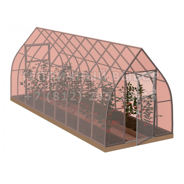 Теплица из поликарбоната-фито Усиленная Капелька 2,1х6 h=2.3 м профиль 25х25 мм